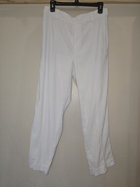 VINCE White Linen Blend Pull On Cropped Tapered Leg Pants Womens sz Med